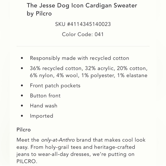 NWT Pilcro The Jesse Dog Icon Cardigan - Picture 6 of 6